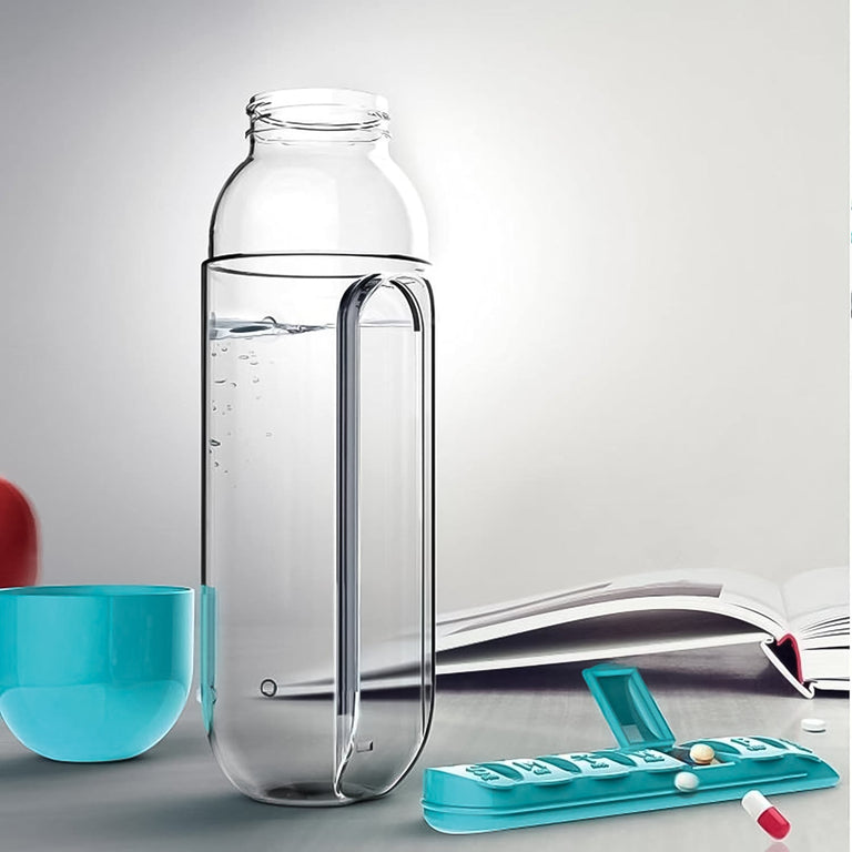 12911 Pill & Vitamin Bottle, Water Bottle Multi Functional Use for Traveling & Outdoor Use Water Bottle, Travelling kit, Summer Special Bottle (600 Ml / Mix Color )